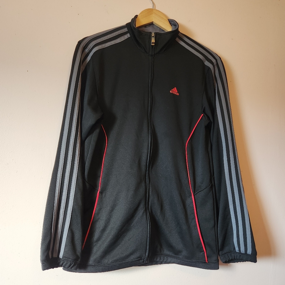 Adidas Black ClimaLite Full-Zip Track Jacket 3-stripes Size S